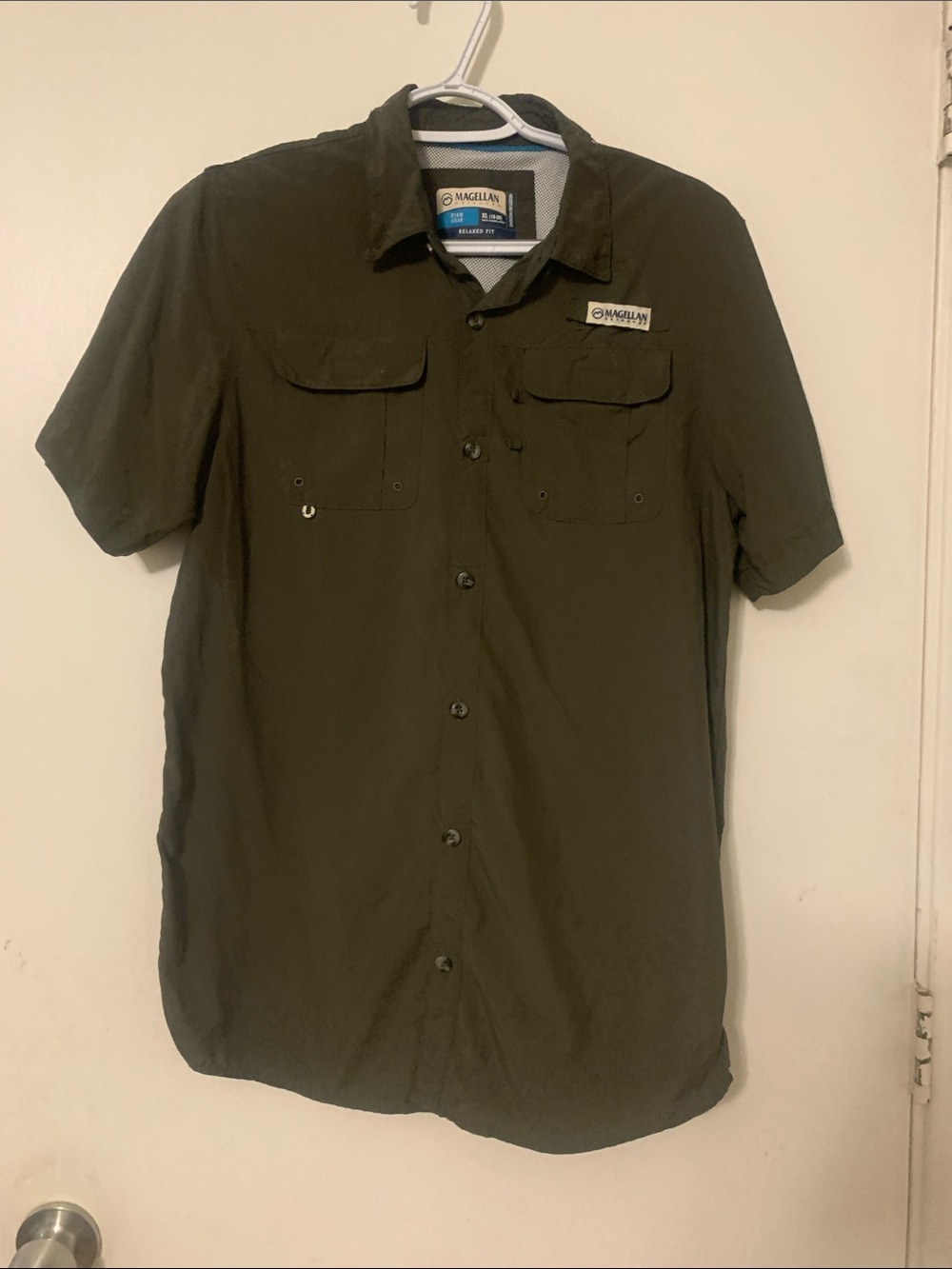 Magellan Outdoors Olive Green Short Sleeve Button-Down Shirt